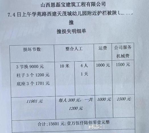 撞坏10米护栏 要赔156万 远超市场价 运城现采购虚报价格事件(图3)